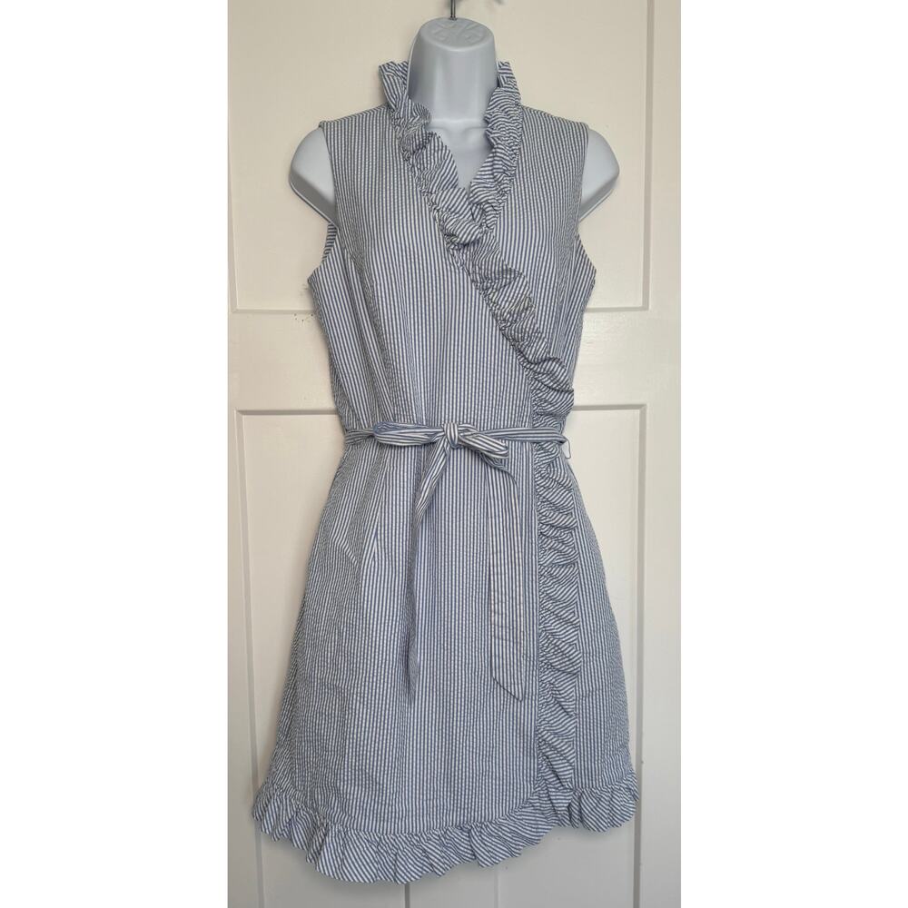 Vineyard Vines Blue White Seersucker Ruffle Dress SIZE 8